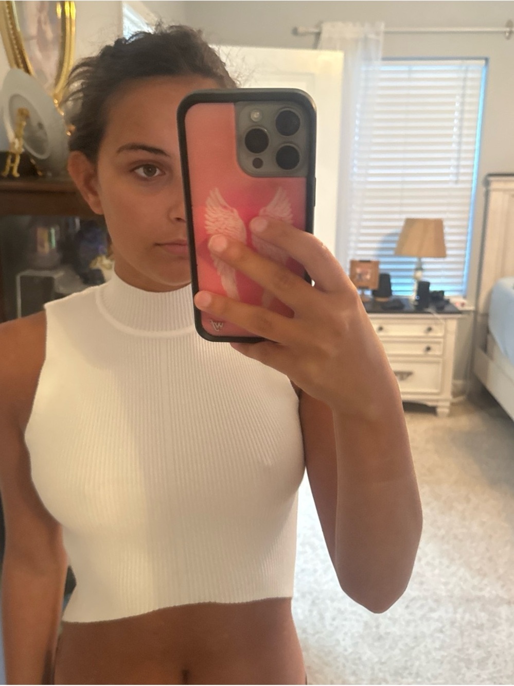Forever 21 White Ribbed Mock Neck Crop Top